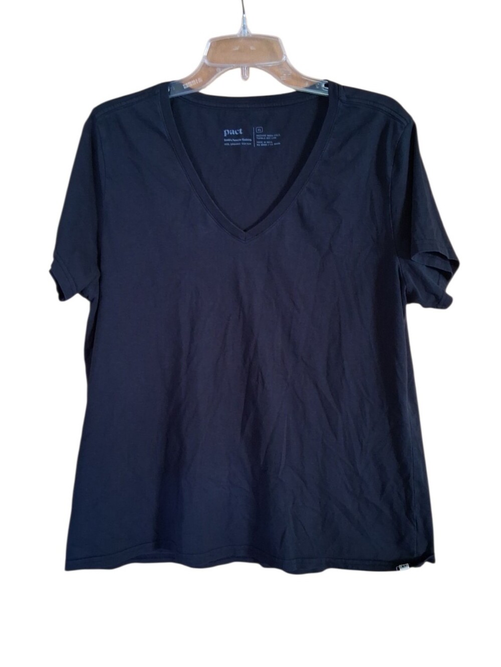 Pact Organic Cotton V Neck T-Shirt Black Size XL
